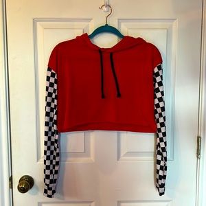 Red checkered cropped hoodie